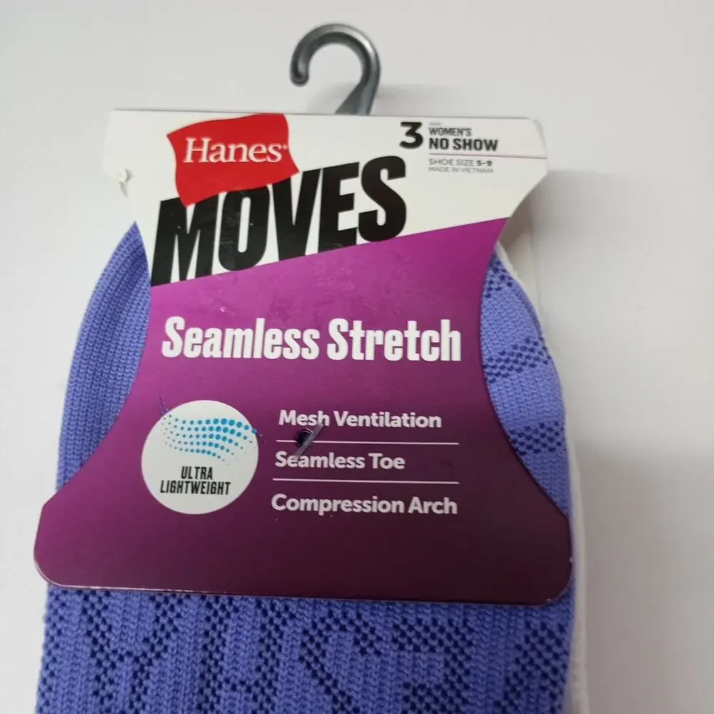 Hanes Moves No Show Socks 6 Pairs Women's‎ Size 5-9 Assorted Seamless Stretch